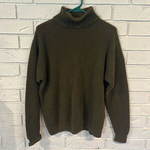 Vintage 90s L.L. Bean 100% Cotton Green Turtleneck Sweater Mens M